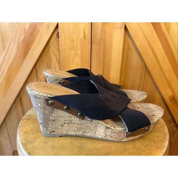 Report Black Open Toe Platform Wedge Heel Sandals Slip-On Size 10 - Picture 1 of 9